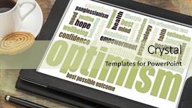  Presentation with coffee cup - Slide set featuring health outcomes - optimism word cloud background and a soft green colored foreground