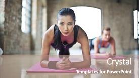  Presentation with training - Presentation theme featuring health people - fit women training background and a coral colored foreground