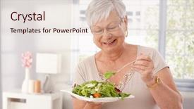  Presentation with old people - Slides consisting of health people - happy old lady eating fresh background and a lemonade colored foreground