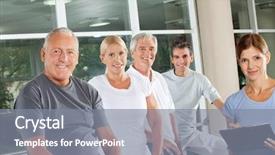  Presentation with fitness for senior citizens - Presentation theme having health plan - group of happy senior people background and a gray colored foreground