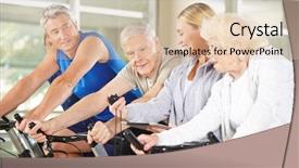  Presentation with spinning - Amazing slide deck having health plan - trainer showing stopwatch to senior backdrop and a lemonade colored foreground