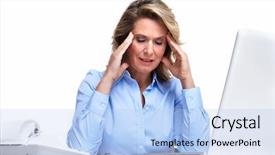  Presentation with woman business - Amazing presentation design having health problems - business woman having a headache backdrop and a light blue colored foreground
