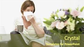  Presentation with tissue paper - Slide set with health problems - young woman holding coffee cup background and a  colored foreground