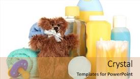  Presentation with cosmetics beauty cosmetic white - Colorful slides enhanced with health products - baby cosmetics isolated on white backdrop and a gold colored foreground