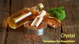  Presentation with oil - PPT theme consisting of health products - dried linseed with macerated oil background and a tawny brown colored foreground