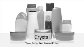  Presentation with cosmetic - Colorful presentation design enhanced with health products - set of cosmetic bottles isolated backdrop and a  colored foreground