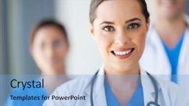  Presentation with medical worker and brain - Audience pleasing presentation consisting of health professional - group of medical workers backdrop and a light blue colored foreground