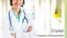  Presentation with professional - Theme with health professional - portrait of a smiling female background and a white colored foreground