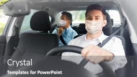  Presentation with medical face mask - Slide set consisting of health-protection-safety-and-pandemic background and a dark gray colored foreground