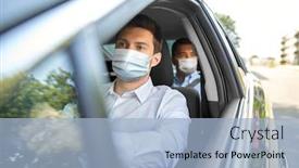  Presentation with medical face mask - Presentation design featuring health-protection-safety-and-pandemic background and a light blue colored foreground