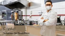  Presentation with medical face mask - Audience pleasing presentation design consisting of health-protection-safety-and-pandemic backdrop and a coral colored foreground