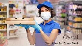  Presentation with medical face mask - PPT theme enhanced with health-protection-safety-and-pandemic background and a coral colored foreground