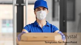  Presentation with pizza delivery - Audience pleasing slides consisting of health-protection-safety-and-pandemic backdrop and a coral colored foreground