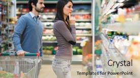  Presentation with supermarket - PPT layouts consisting of health quality - handsome man shopping background and a soft green colored foreground