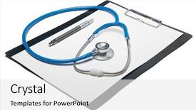  Presentation with record - Slides featuring health record - blue stethoscope pen and white background and a white colored foreground
