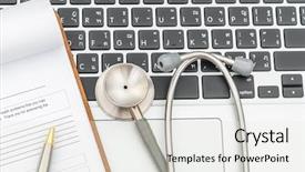  Presentation with prescription pad - Audience pleasing presentation theme consisting of health record - stethoscope and prescription on laptop backdrop and a light gray colored foreground