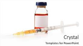  Presentation with syringe - Cool new presentation design with health research - medical ampule with syringe isolated backdrop and a white colored foreground