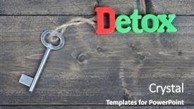  Presentation with detox - Slide set consisting of health retro key - detox word on wooden table background and a gray colored foreground