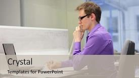  Presentation with phone - PPT layouts consisting of health safety - correct sitting position - young background and a light gray colored foreground