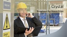  Presentation with construction site construction - Cool new PPT theme with health safety - male manager on a construction backdrop and a soft green colored foreground