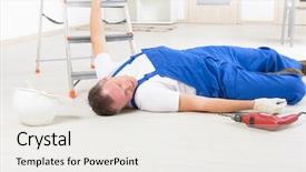  Presentation with work safety - Colorful theme enhanced with health safety - man worker laying backdrop and a sky blue colored foreground