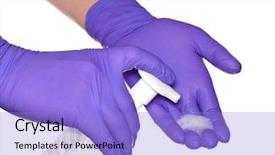  Presentation with nurse - Cool new presentation theme with health safety - nurse cleaning medical glove isolated backdrop and a light blue colored foreground