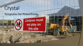  Presentation with construction site construction - Audience pleasing PPT theme consisting of health safety - sign on construction site barrier backdrop and a light blue colored foreground