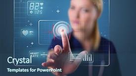  Presentation with nurse - Amazing presentation having health safety - young nurse standing and pressing backdrop and a ocean colored foreground