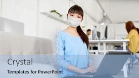  Presentation with medical laptop - Colorful theme enhanced with health-safety-and-pandemic-concept backdrop and a light blue colored foreground