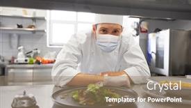  Presentation with cook chef - Slide set consisting of health-safety-and-pandemic-concept background and a coral colored foreground