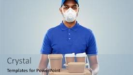  Presentation with food mask - Cool new PPT theme with health-safety-and-pandemic-concept backdrop and a light blue colored foreground