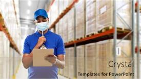  Presentation with face mask - Theme featuring health-safety-and-pandemic-concept background and a coral colored foreground