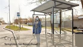  Presentation with bus stop - Presentation design with health-safety-and-pandemic-concept background and a mint green colored foreground