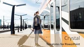  Presentation with train railway - Presentation design featuring health-safety-and-pandemic-concept background and a coral colored foreground