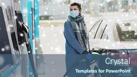  Presentation with gas station - PPT theme featuring health-safety-and-pandemic-concept background and a ocean colored foreground