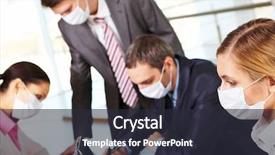  Presentation with environment - Colorful theme enhanced with health safety executie - serious businesswoman in mask backdrop and a  colored foreground