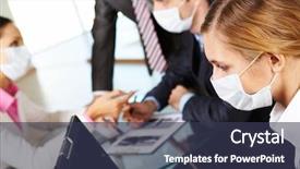  Presentation with mask - PPT theme having health safety executie - serious businesswoman in protective mask background and a  colored foreground