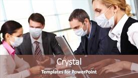  Presentation with laptop screen frame - Theme featuring health safety executie - serious businesswoman in protective mask background and a  colored foreground