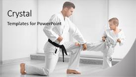  Presentation with kids health - Beautiful theme featuring health safety kids - little boy with instructor practicing backdrop and a light gray colored foreground