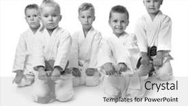  Presentation with children safety - Colorful presentation design enhanced with health safety kids - little children in kimonos backdrop and a light gray colored foreground