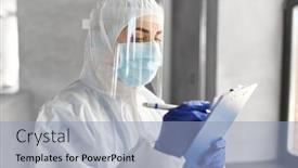  Presentation with health shield - Colorful slide deck enhanced with health-safety-medicine-and-pandemic backdrop and a light blue colored foreground