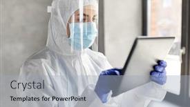  Presentation with health shield - Theme having health-safety-medicine-and-pandemic background and a light blue colored foreground