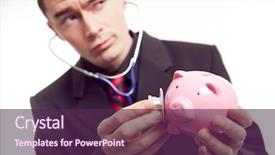  Presentation with piggy bank - Audience pleasing PPT theme consisting of health savings - businessman holding piggy bank backdrop and a violet colored foreground