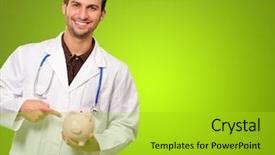  Presentation with piggy bank broken piggybank - PPT theme having health savings - young doctor holding a piggy background and a yellow colored foreground