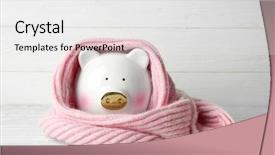  Presentation with banking bank vault door - Beautiful presentation design featuring health savings account - ceramic piggy bank with scarf backdrop and a white colored foreground