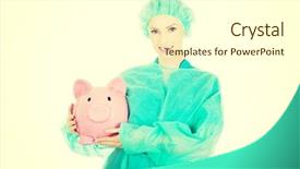  Presentation with banking bank vault door - Amazing slide deck having health savings account - female doctor with pink piggy backdrop and a cream colored foreground