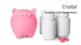  Presentation with white pills spilled from pills - PPT theme featuring health savings account - piggy bank with bottle background and a white colored foreground