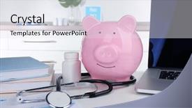  Presentation with banking bank vault door - Presentation consisting of health savings account - piggy bank with bottle background and a sky blue colored foreground