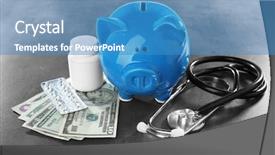  Presentation with piggy bank - Beautiful theme featuring health savings account - piggy bank with stethoscope backdrop and a teal colored foreground