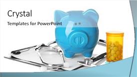  Presentation with clipboard stethoscope - Theme having health savings account - piggy bank with stethoscope background and a white colored foreground